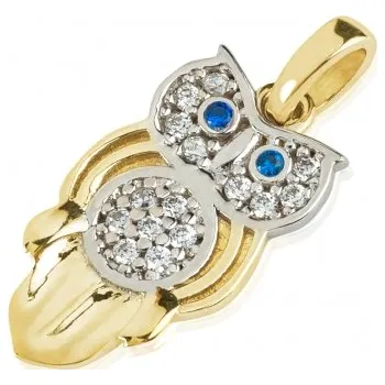 Přívěsek Luxur, Přívěsek Owlet, žluté a bílé zlato se zirkony, 1121305-5-0-2