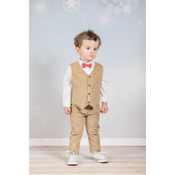 Chlapecký béžovo hnědý manšestrový set s vestou 4-dílný A113