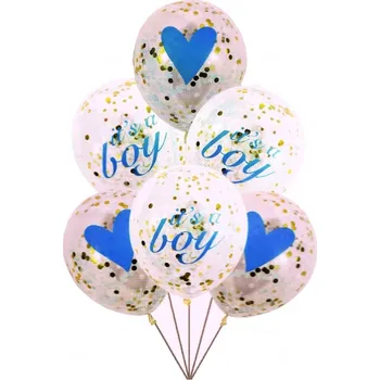 KIK KX5866_1 Sada nafukovacích balónků s konfetami IT'S A BOY 6 ks - modrá