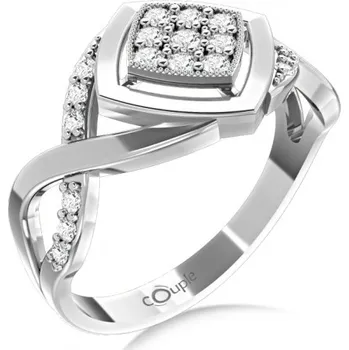 Prsten Couple, Nepřehlédnutelný prsten Kostka, bílé zlato se zirkony, vel.: 62, ø19,7 mm, 6660313-0-62-1