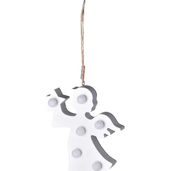 Vánoční dekorace Led dekorace závěs dřevo 130x140mm anděl, bílá 122 gram