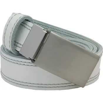 Opasek opaskujse Kožený opasek premium, kůže bílá, prošití šedé, plná spona, leštěná hranatá, kovová Délka opasku: 95 cm