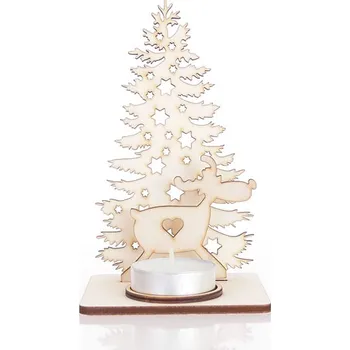 Svíčka Dřevěný vánoční stromeček se sobem a místem pro svíčku, cca 16 cm