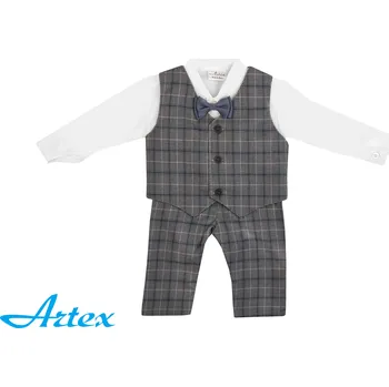 Chlapecký set šedé káro s vestou 4-dílný A114