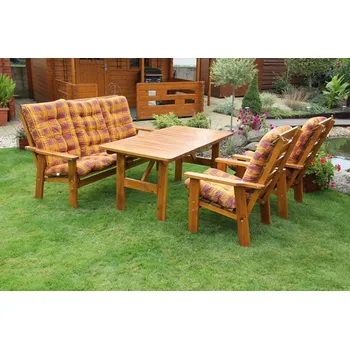 Zahradní sestava Zahradní nábytek z masivu TIBOR malá s polstry (Zahradní stůl, 2 křesla, lavice)