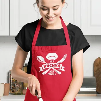 Kuchyňská zástěra Dámská ZÁSTĚRA Moje KUCHYŇ moje PRAVIDLA Barva: Červená