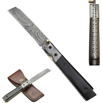 kapesní nůž PAK Damaškový zavírací nůž "SHEEPSFOOT" s koženým pouzdrem