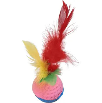 Hračka pro kočku Tommi CZ Míček mechová guma 4 cm S PEŘÍM - hračka pro kočky