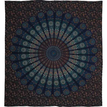 Přehoz na lůžko BOB Batik indický přehoz na postel Peacock Mandala tyrkysovo modrý 220 x 200 cm bavlna. King size. Dvoulůžko.