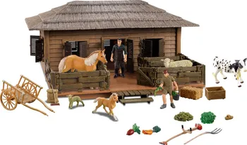 domeček pro figurky Rappa Stáj velký dům pro koně a ovce s příslušenstvím a chovateli