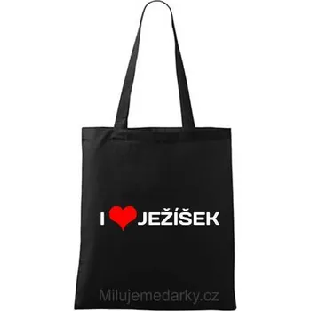 Černá nákupní taška s potiskem - I LOVE JEŽÍŠEK z kolekce Milujemedarky.cz