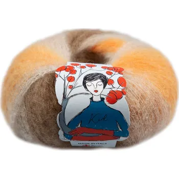 Příze Borgo de Pazzi Kid mohér 2 Hnědá, bílá natur a oranžová (Mohérová příze Kid mohér)