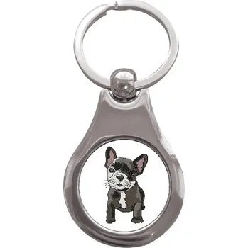 Přívěsek na klíče kolečko s potiskem Přívěšek na klíče Francouzský buldoček