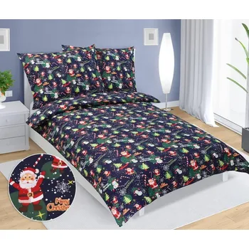 Povlečení Bellatex Vánoční vzor modré 140 x 200, 70 x 90 cm zipový uzávěr