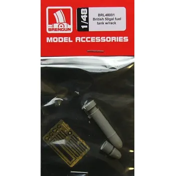 Plastikový model Brengun 1/48 British 50gal fuel tank w/rack (PE+resin set)