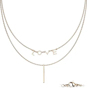 Náhrdelník Šperky4U Dvojitý ocelový náhrdelník "LOVE" zlacený - OPD0218-RD