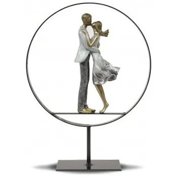 Vánoční dekorace Plastika - zamilovaný pár v kovovém kruhu - 33 cm