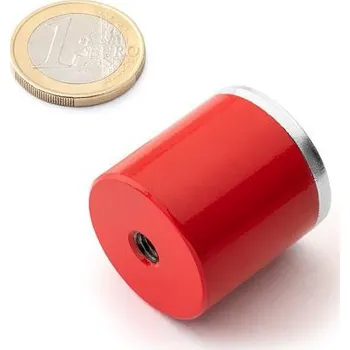 Dekorativní magnet Magnetický úchyt AlNiCo, Ø 27 mm, v. 25,4 mm, závit M6, červený, do 450 °C, síla 13 kg