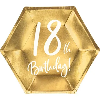 Jednorázové nádobí Zlaté talířky 18.narozeniny, 6 ks, 20 cm