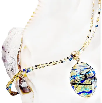 Náhrdelník Lampglas Dámský náhrdelník Blue Spy s 24kt zlatem v perle Lampglas