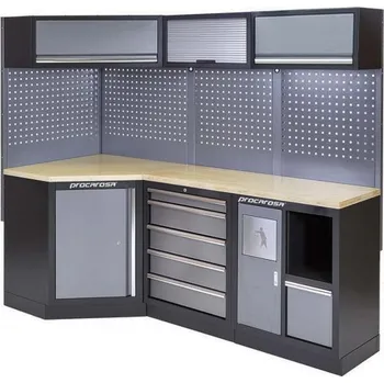 Procarosa® Rohová sestava dílenského nábytku Procarosa PROFI XS-VIII Pracovní deska: dřevěná