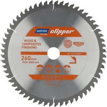 Pilový kotouč Norton Clipper Pilový kotouč WOOD FINISHING 260x30 2,6/1,8 60T ATB Neg