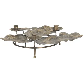 Svícen Bronzový antik kovový svícen na úzké svíčky s leknínovými květy - 46*37*11 cm