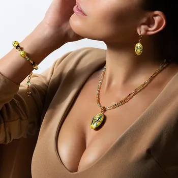 Náhrdelník Lampglas Dámský náhrdelník Green Alchemy s 24kt zlatem v perle Lampglas