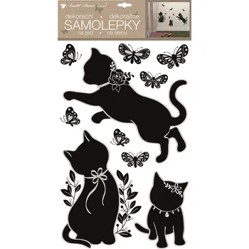 Samolepící dekorace Samolepky na zeď černé kotě s glitry a kamínky 32 x 60 cm