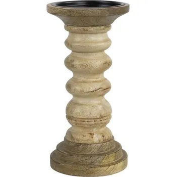 Svícen Dřevěný mangový svícen s vlněním dřeva - Ø 10*20cm