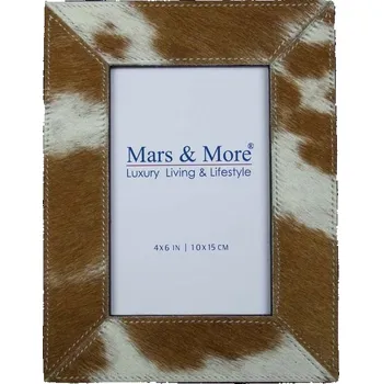 Rám na obraz Kožený fotorámeček hovězí kůže hnědá/bílá - 22*17cm / 15*10cm