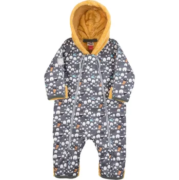 Kojenecká kombinéza šedo-hořčicový softshellový overal se zvířátky