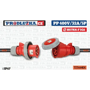 Prodlužovací kabel Prodlužka.cz Prodlužovací přívod Titanex 400V/32A/5p/5G6/IP67 M: Délka 30 m