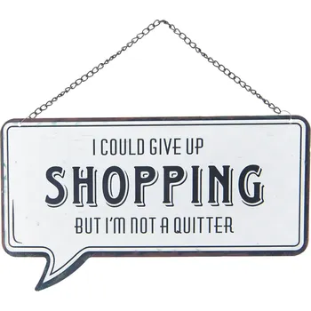 Plechová cedule Bílá kovová cedule SHOPPING s odřením a patinou- 24*13 cm