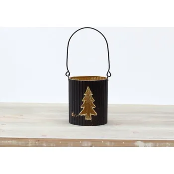 Svícen Svícen na čajovou svíčku strom 11cm, černo-zlatý