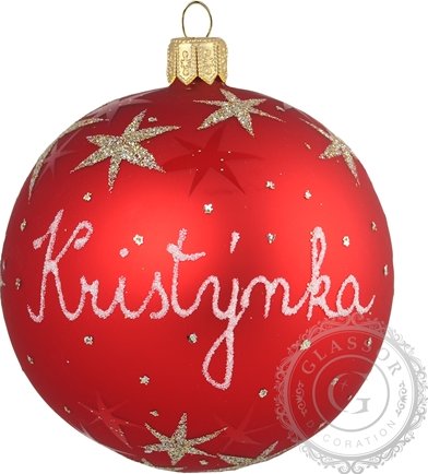 Skleněná vánoční koule se jménem červená