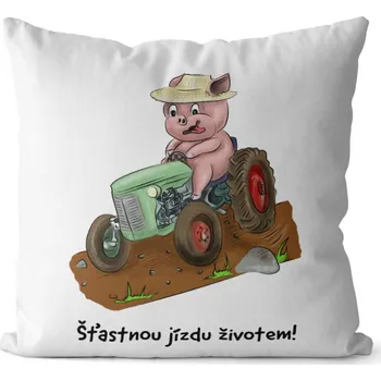 Dekorativní polštářek Polštář Prasátko a traktor (Velikost: 40 x 40 cm)