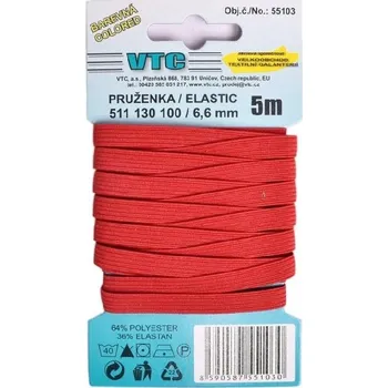 Textilní guma Pruženka prádlová šíře 6.6 mm, délka 5 m, barevná barva: červená