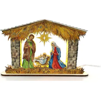 Betlém Amadea Dřevěný barevný svítící betlém barevný 25 cm
