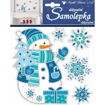 Okenní dekorace Anděl Přerov 10308 sněhulák s vločkami modrý