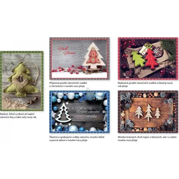 Pohled vánoční s textem mix Stromečky, Stil