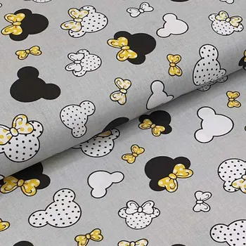 Bavlněné plátno šedé, MINNIE žluté mašle, š.160