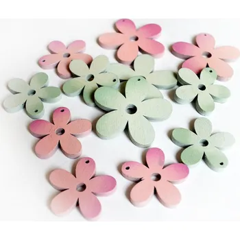 Dřevěné kytičky, mix barev, 2-5 cm, balení 12 ks