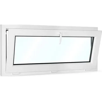 Okno Plastové okno 120x55 cm (1200x550 mm) | Sklepní okno | Okno do garáže | Bílé | Sklopné | Ventilačka | 6 komor | 80 mm