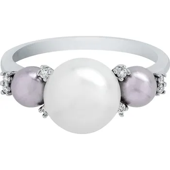 Prsten Dámský prsten z bílého zlata s perlami a diamanty PLI1299
