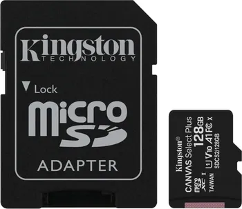 paměťová karta Kingston Canvas Select Plus 128 GB 10 UHS-I A1 CL10 + adaptér 