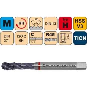 Závitořezný nástroj NÁSTROJE CZ Strojní závitník /CZZ2680/ pro metrický závit se šroubovitou drážkou CZZ Závit: M8