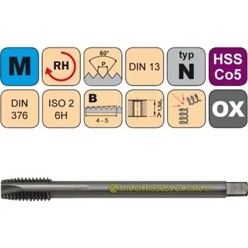 Ruční nářadí NÁSTROJE CZ Strojní závitník M12x1.75 ISO2 HSSCo5 OX DIN 376 B - 3540