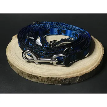 Vodítko pro psa Palkar vodítko přepínací z popruhu pro psy 250 cm x 16 mm černo-modrá s tlapkami (Palkar vodítko přepínací z popruhu pro psy 250 cm x 16 mm černo-modrá s tlapkami)
