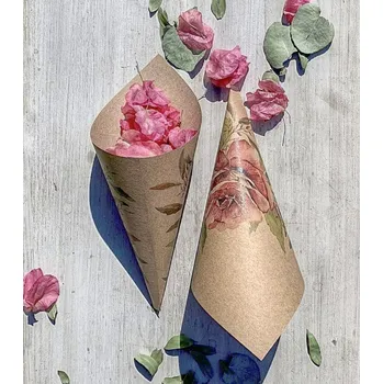 Ozdoba do vlasů Svatební kornout na okvětní lístky - 8 ks - kraftové s růží